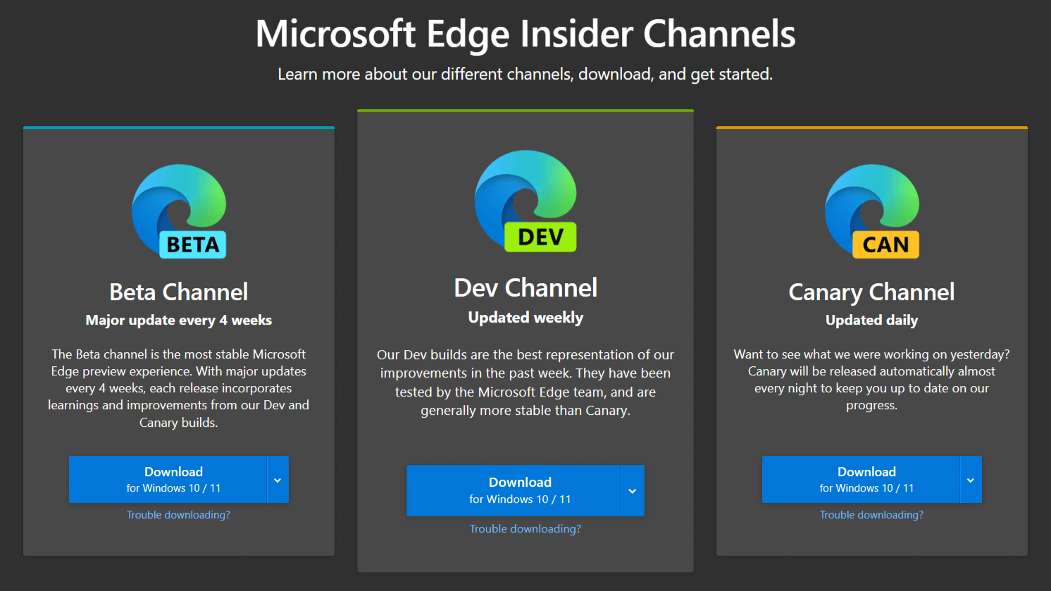Microsoft Edge Insider Versions