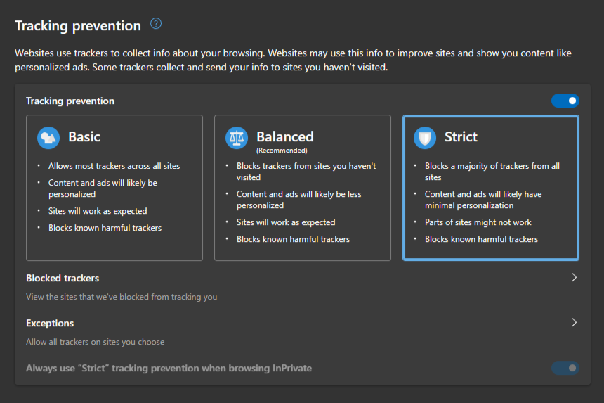 Microsoft Edge Tracking Prevention