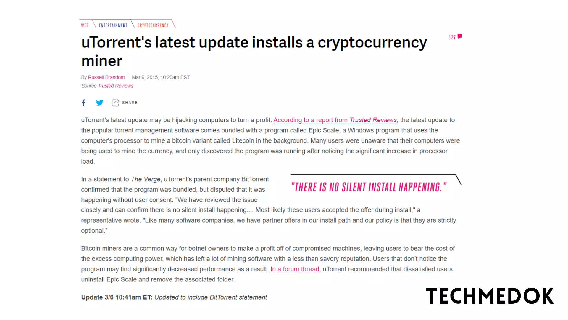 uTorrent Crypto Miner Issue - The Verge